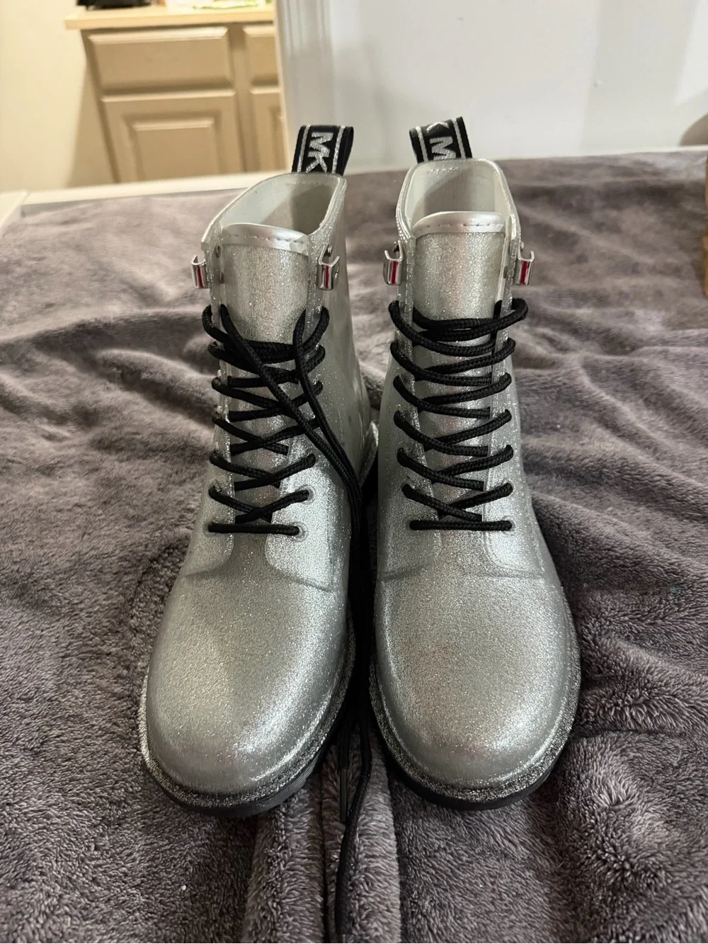 Michael Kors Silver Glitter Lace-Up Ankle Boots